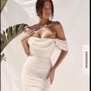 House of CB Carlotta Ivory Ruched Draped Chiffon Dress